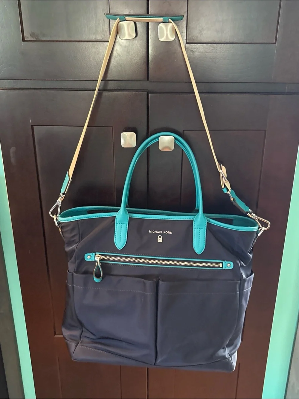 Michael Kors Navy and Teal Baby Bag Tote